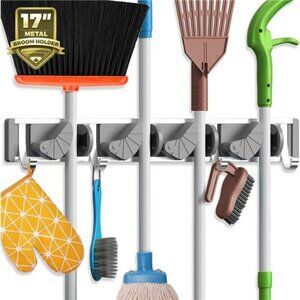 Mop Broom Holder Wall Mount Metal Pantry Organization and Storage Wall Hanger